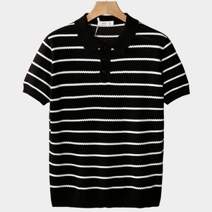 BLACK STRIPED TEXTURED BUTTON POLO